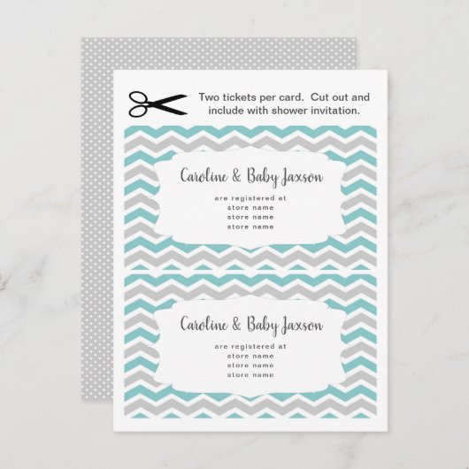 baby shower registerinvoegkaarten, blauwgroen neut uitnodiging briefkaart (Voorkant / Achterkant)