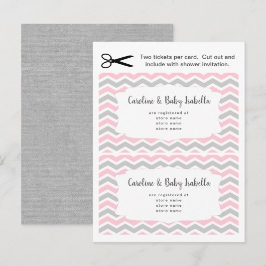 Baby Shower registratie invoegkaarten, roze meisje Uitnodiging Briefkaart (Voorkant / Achterkant)