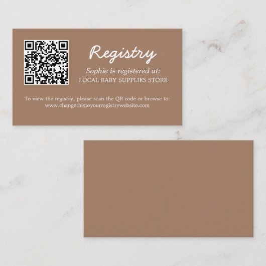 Baby shower Registratie QR Code Gentle Brown Informatiekaartje (Voorkant / Achterkant)