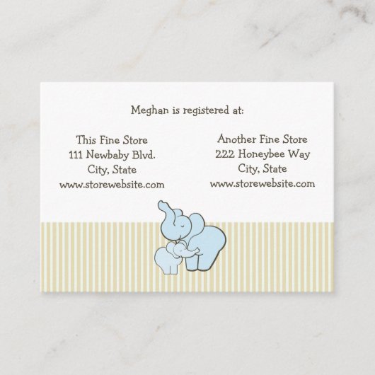 Baby shower Registry Kaart Blue Elephant Hugs (Voorkant)