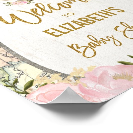  Baby shower reiskaart Roze ventilator Welkom Poster (Hoek)
