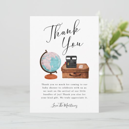 Baby shower reizen Genderneutraal Bedankkaart (Staand voorkant)