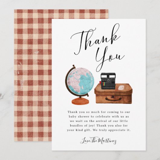 Baby shower reizen Genderneutraal Bedankkaart (Voorkant / Achterkant)