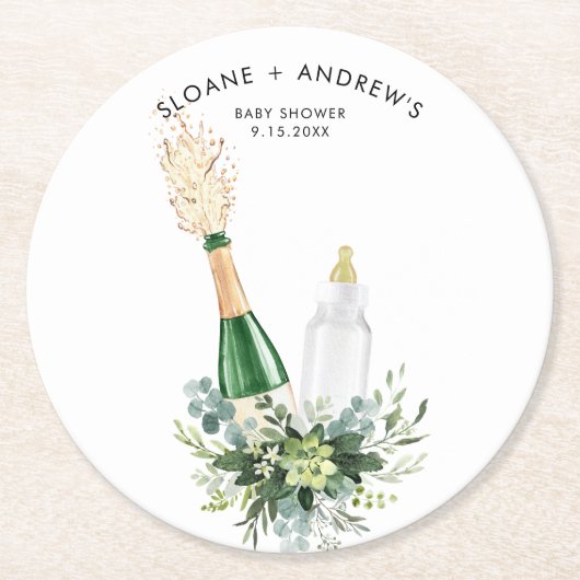 BABY SHOWER REMY-mappelflessen Ronde Kartonnen Onderzetter (Voorkant)