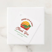 Baby shower Retro Sunset Dinosaur Roar It A Boy Bedankjes Labels (In situ)