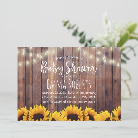 Baby shower Robuuste zonnebloemen en strijklichten Kaart (Staand voorkant)