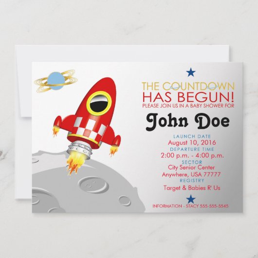 baby shower 'Rocket Ship' 5x7 Uitnodiging (Voorkant)