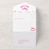 Baby shower rocking hobby paard roze waterverf al all in one uitnodiging (Buitenkant)