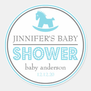 Baby shower Rocking Horse Favor (blauw / grijs) Ronde Sticker