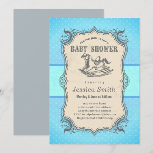  BABY SHOWER - Rocking Horse Kaart (Voorkant / Achterkant)