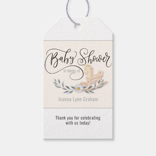 Baby shower Rocking Horse Persoonlijk Dank u Cadeaulabel (Voorkant)
