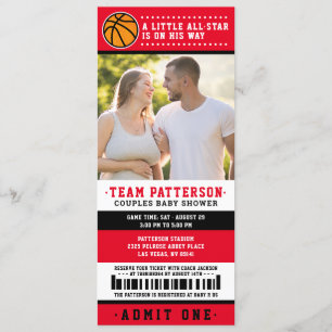 Baby shower Rode Basketball Ticket Couples Foto Kaart