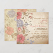 Baby shower  rode en paarse bloemen kaart (Voorkant / Achterkant)