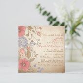 Baby shower  rode en paarse bloemen kaart (Staand voorkant)