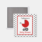 Baby shower - Rode koets en Polka Dot Magneet (Voorkant / Achterkant)