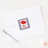 Baby shower Rode Paraplu & Blauwe Gingham Vierkante Sticker (Envelop)