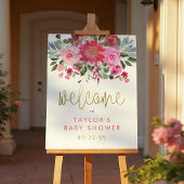 Baby shower Rode & Roze bloemen Welkomstteken Poster