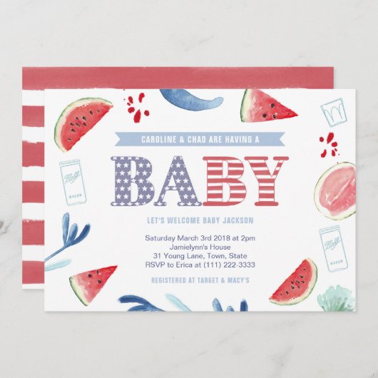 Baby shower rode witte blauwe keukenparen kaart (Voorkant / Achterkant)