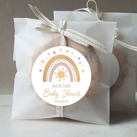 Baby Shower Ronde Sticker met Regenboog