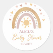 Baby Shower Ronde Sticker met Regenboog (Voorkant)