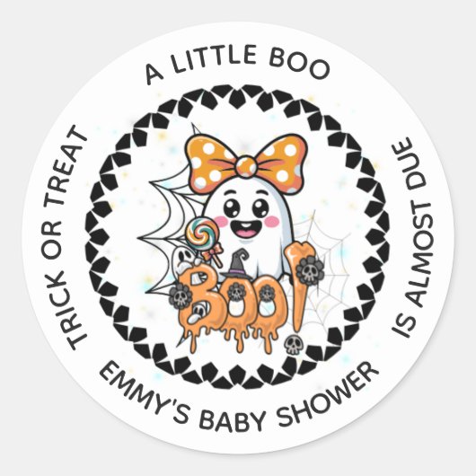 Baby shower Ronde Sticker – Schattigee Ghost Boo (Voorkant)