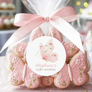 Baby Shower Ronde Stickers met een Kleine Vlinder