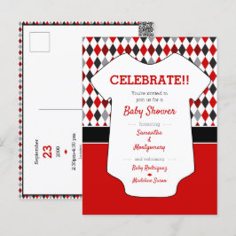 Baby shower Rood en zwart argyle Briefkaart