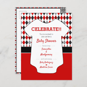 Baby shower Rood en zwart argyle Briefkaart