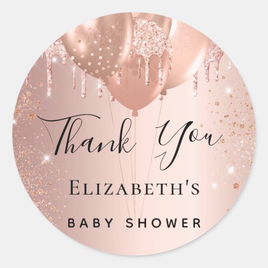 Baby shower roos blush ballonnen Bedankt Ronde Sticker (Voorkant)
