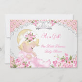  Baby shower Roos Floral roze harten C Kaart (Voorkant)