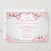  Baby shower Roos Floral roze harten C Kaart (Achterkant)