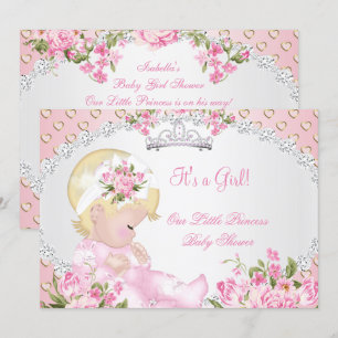 Baby shower Roos Floral roze harten C Kaart