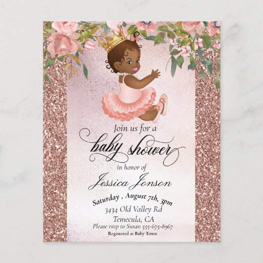 Baby shower Roos Gold African American Invitation (Voorkant)