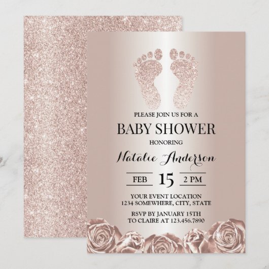 Baby shower Roos Gold Baby Moderne Floral Kaart (Voorkant / Achterkant)