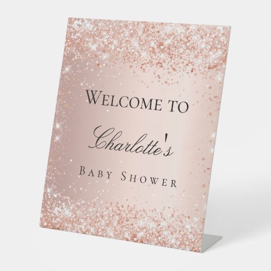 Baby shower roos Gold Blush Welkom Reclamebord Met Voetstuk (Voorkant)