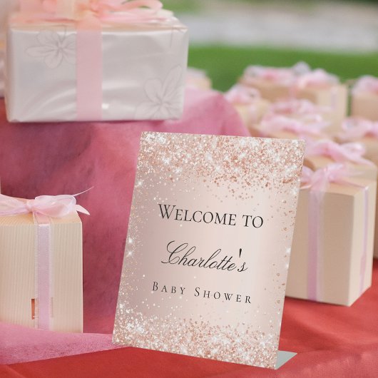 Baby shower roos Gold Blush Welkom Reclamebord Met Voetstuk