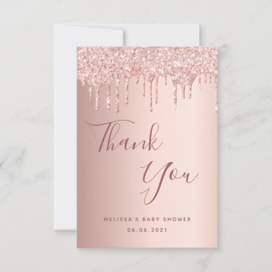 Baby shower roos Gold Druppelt Meisje Bedankkaart (Voorkant)