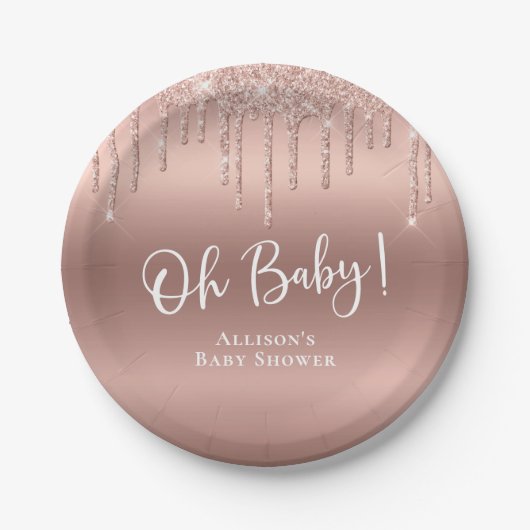 baby shower Roos Gold Glitter - Aangepast Papieren Bordje (Voorkant)