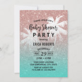 Baby shower Roos Gold Glitter Tropische palmboom Kaart (Voorkant)