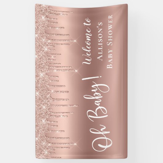 baby shower Roos Gold Glitter Welkom Spandoek (Verticaal)