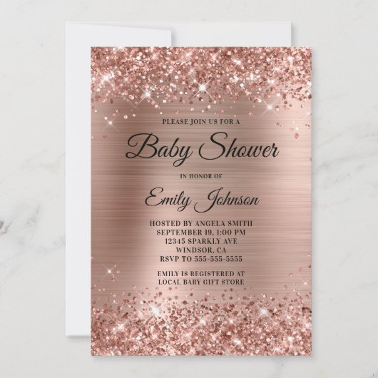 Baby shower Roos Gold Glittery Folie Fancy Script Kaart (Voorkant)