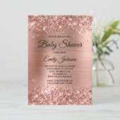 Baby shower Roos Gold Glittery Folie Fancy Script Kaart (Staand voorkant)