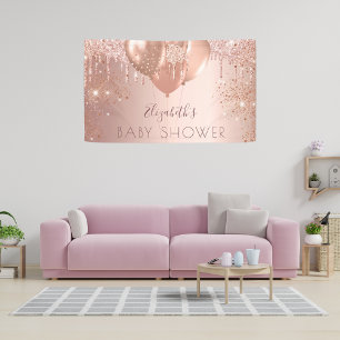 Baby shower roos goud glitter ballons meisje spandoek