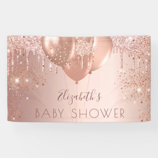 Baby shower roos goud glitter ballons meisje spandoek (Horizontaal)