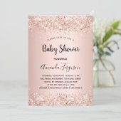 Baby shower roos goud glitter blush girl kaart (Staand voorkant)