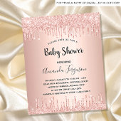 Baby shower roos goud glitter budget uitnodiging flyer