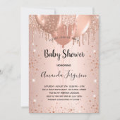 Baby shower roos goud glitter druppelt ballonmeisj kaart (Voorkant)