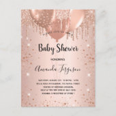 Baby shower roos goud glitter druppelt ballonmeisj uitnodiging briefkaart (Voorkant)