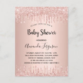 Baby shower roos goud glitter druppelt meisje uitnodiging briefkaart (Voorkant)