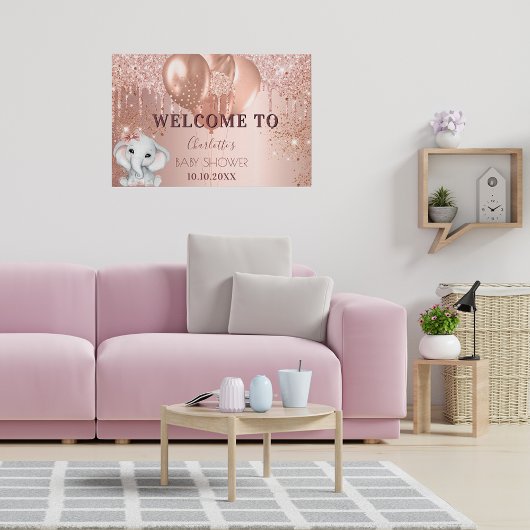 Baby shower roos goud glitter olifant meisje perfect poster